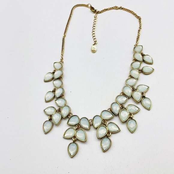 White Teardrop Statement Necklace Gold Tone Bib Signed A - Picture 2 of 10